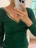 里性 LIVARY MIO簡盈 針織衫女內搭可外穿秋冬V領打底衣修身長袖t恤上衣女 黛綠 S 160/84A 曬單實拍圖