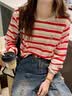 羅蒙品牌純棉條紋長袖T恤女2026春秋冬新款寬松休閑百搭通勤打底衫 紅色 L 【建議95-110斤】 曬單實拍圖