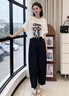蔓爾依女裝套裝夏季2026新款時尚減齡夏裝穿搭氣質(zhì)輕熟衣服休閑闊腿褲子 白色上衣+藏藍色褲子 【不含腰帶】 M 【建議90-105斤】 曬單實拍圖