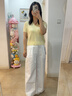 紅袖（hopeshow）版型超好休閑褲2026夏季新款女裝寬松雙褶直筒酷颯拽姐痞帥風褲子 本白001 M 曬單實拍圖