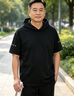 花花公子（PLAYBOY）2026夏季新款短袖衛衣男連帽T恤寬松休閑運動上衣男裝半袖冰絲 黑色 M 曬單實拍圖