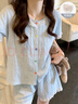 另約甜美公主風睡衣女款夏天云朵棉帶胸墊短袖少女套裝薄款家居服外穿 藍色 【固定胸墊】 2XL 曬單實拍圖