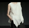ELLE【純白秩序】荷葉邊醋酸無袖小衫女2026春新款天絲雪紡白襯衫 白色 L 曬單實拍圖