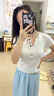 U·R·JEES2026新款夏季連衣裙女裝今年最流行的衣服兩件套裝顯瘦穿搭褲裙子 白色上衣+藍色褲裙+民族風(fēng)腰帶 M 90-100 曬單實拍圖