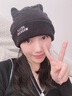 玉柳緣 帽子女秋冬季純色貓耳朵帽可愛(ài)簡(jiǎn)約加絨百搭護耳防寒學(xué)生帽休閑包頭帽月子帽 黑色 曬單實(shí)拍圖