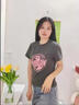 拉夏貝爾（La Chapelle）短袖t恤女夏季正肩圓領(lǐng)寬松設(shè)計(jì)感小眾短款上衣 花灰色 M 曬單實(shí)拍圖