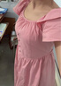 金苑金苑粉色方領收腰連衣裙2024夏新款流行漂亮法式中長裙女G242187 粉紅 S 曬單實拍圖