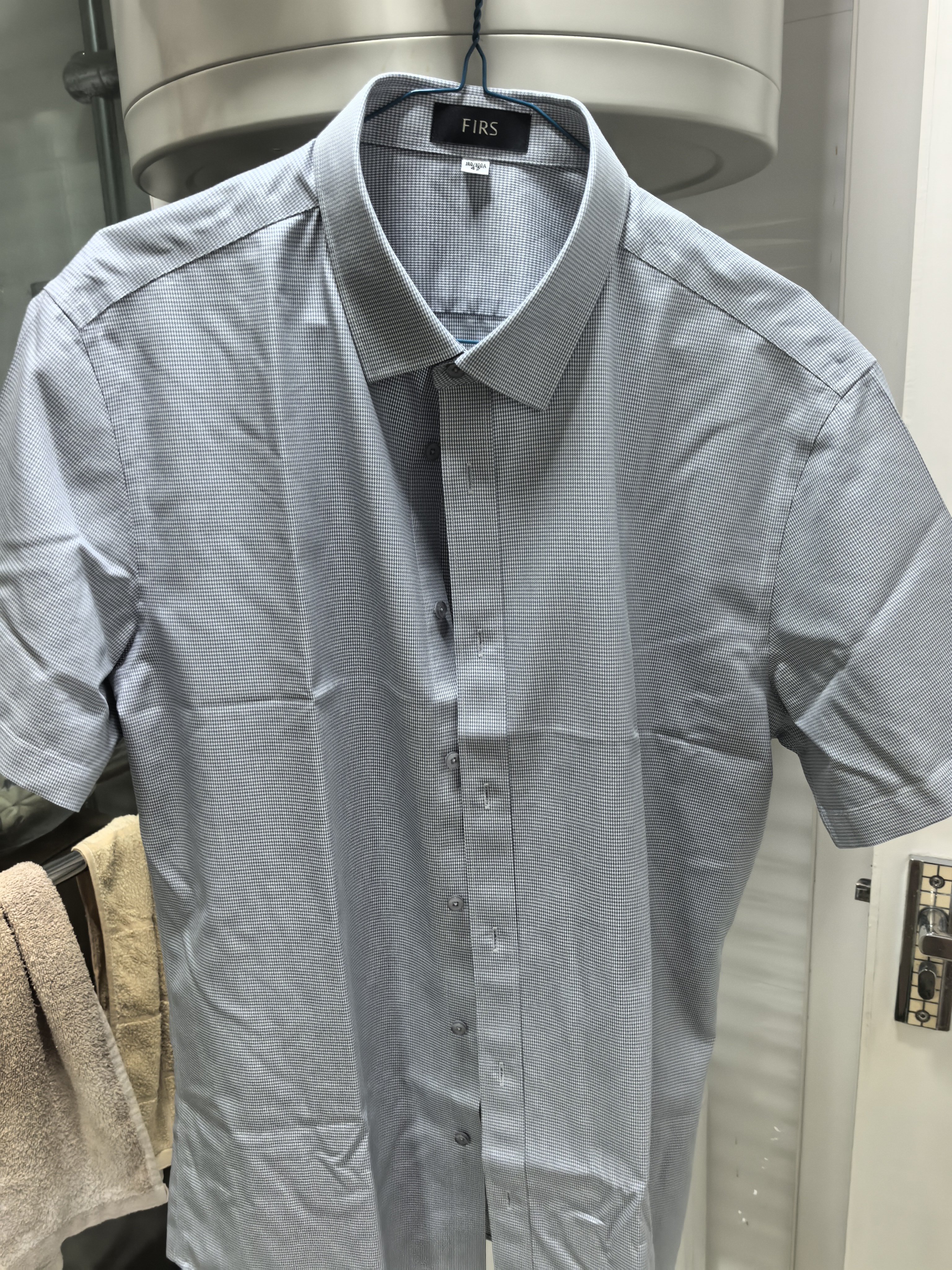 杉杉（FIRS）【DP免燙】短袖襯衫男士藍(lán)色夏季商務(wù)休閑純棉襯衣 灰色小格 42 曬單實(shí)拍圖