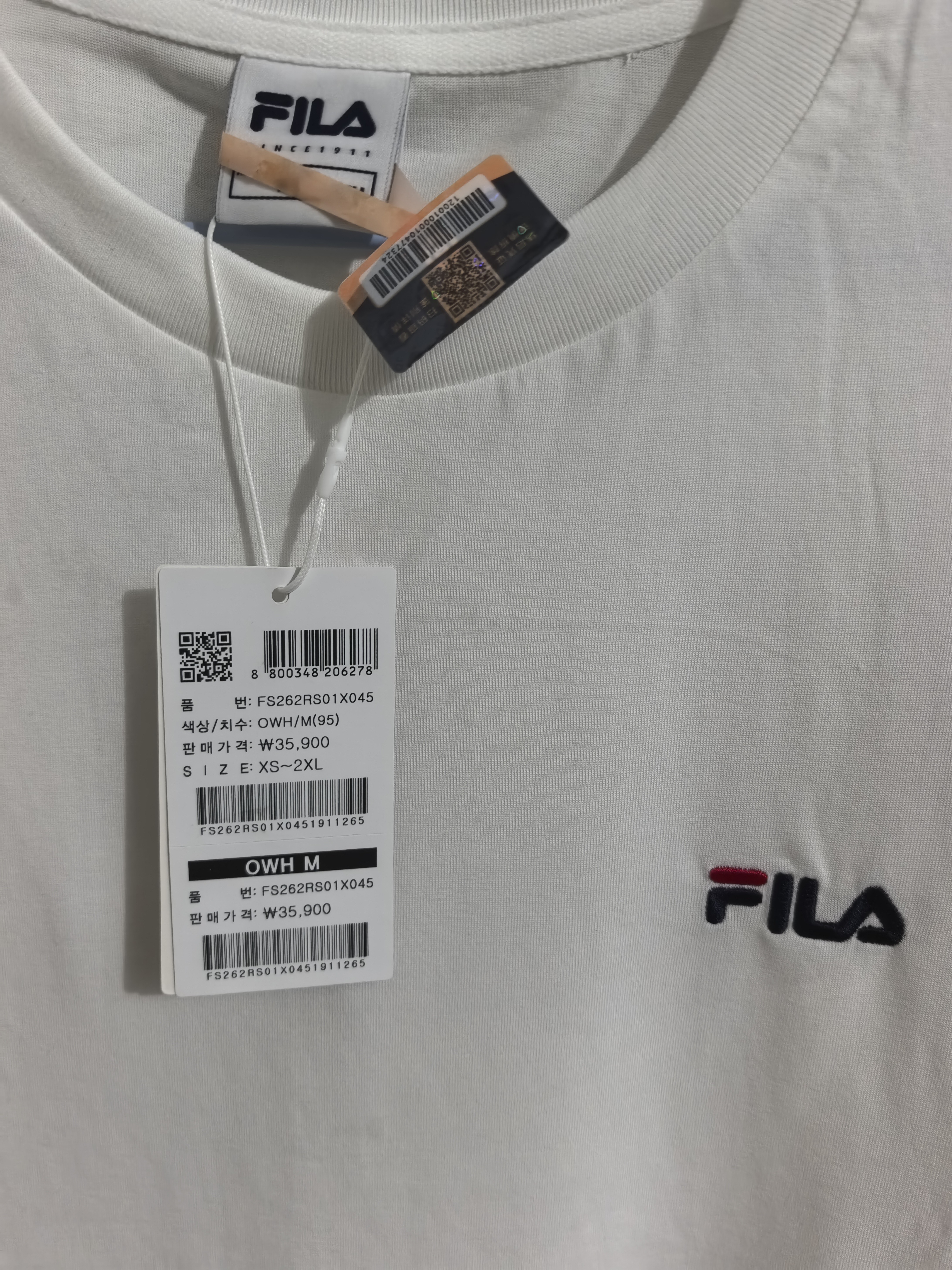 斐樂（FILA）【七夕禮物】拼色小標純棉混紡 簡約休閑百搭短袖T恤 白色 M 曬單實拍圖