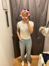 優衣庫精紡美利奴羊毛混紡POLO領針織開衫/短袖女裝T恤外套485307 01 乳白色 M 曬單實拍圖