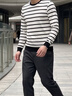 皮爾卡丹（pierre cardin）條紋長袖t恤男春秋季衛衣春裝上衣服2026新款內搭打底衫寬松秋衣 D805白色 常規 XL 175【適合126-140斤】 曬單實拍圖