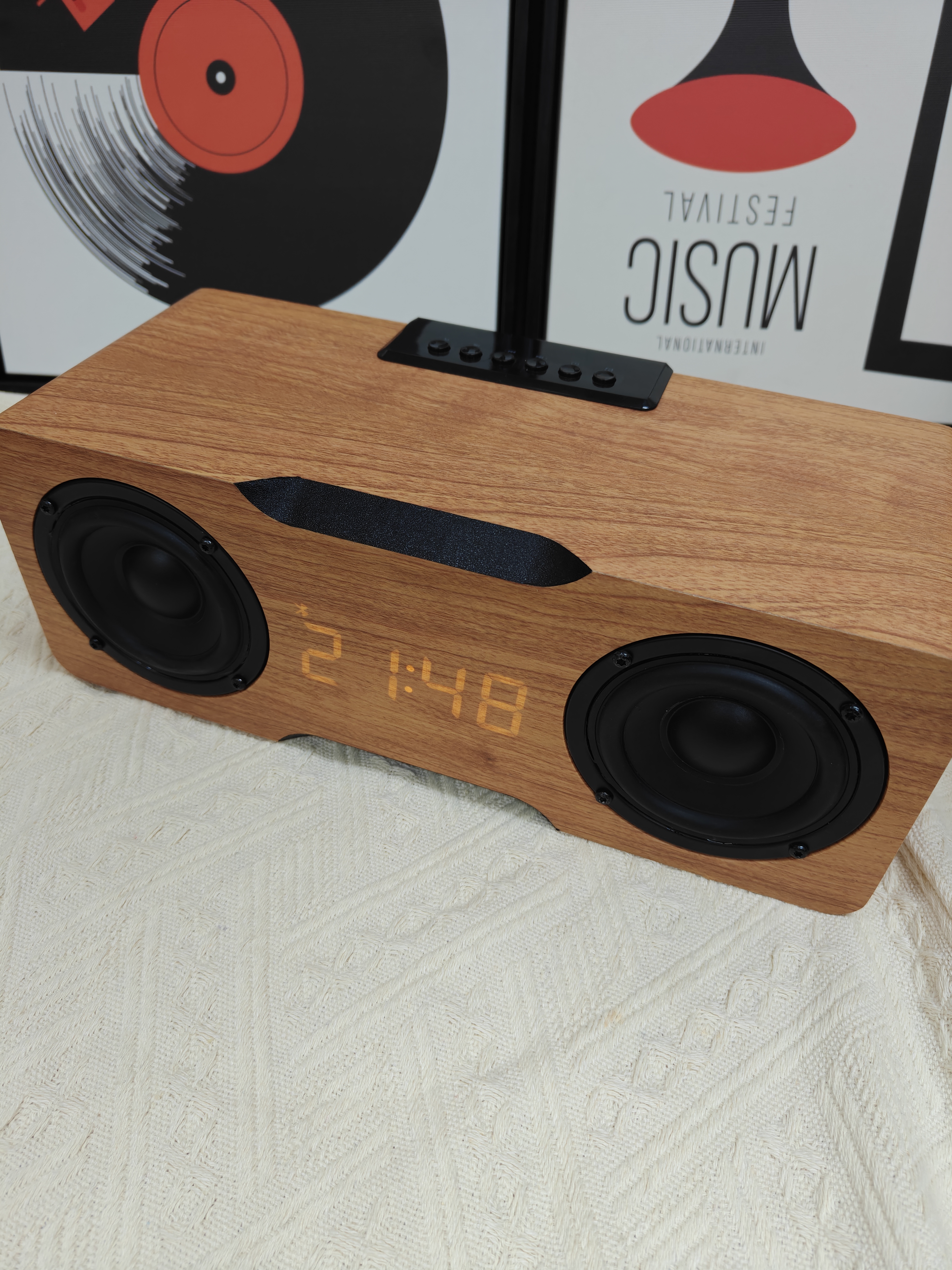 國立M8C木質超重低音炮藍牙音箱大功率家用電腦桌面音響帶時鐘可插卡U盤收音機 淺原木色 曬單實拍圖