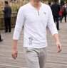 皮爾卡丹（pierre cardin）V領長袖t恤男秋冬季打底衫修身內搭體恤秋裝上衣加絨加厚衛衣 670白色 175/XL【適合120-135斤】 曬單實拍圖