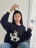 LDBE藏青色復古圓領(lǐng)衛衣女慵懶風(fēng)春秋美式oversize小個(gè)子韓系小眾外套 藏青色【春秋薄款】 L （95-110斤） 曬單實(shí)拍圖