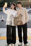 古由卡（GUUKA）長(zhǎng)袖t恤男女同款春秋季新款重磅美式寬松復(fù)古純棉圓領(lǐng)打底衫上衣 淺杏 T6351 M 曬單實(shí)拍圖