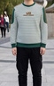 皮爾卡丹（pierre cardin）春秋圓領時尚百搭套頭衛衣男條紋長袖T恤刺繡帥氣青年打底衫上衣 白綠 XL 【適合130-145斤】 曬單實拍圖