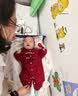 G.duck小黃鴨嬰兒連體衣夏季新生兒衣服中國風爬服男女寶寶百天周歲禮服 紅色 66cm 尺碼建議0-3個月8-12斤 曬單實拍圖