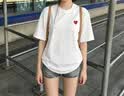查爾斯桃心重磅美式純棉短袖T恤印花夏季花卉國潮男女同款寬松百搭 本白 XL 曬單實拍圖