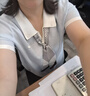紅袖（hopeshow）POLO領針織衫2026夏季新款女裝撞色絲巾獨特漂亮miu系氣質上衣 淺粉藍401 S 曬單實拍圖