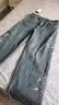 薩拉維夫牛仔褲女2025秋冬新款刺繡牛仔窄版闊腿褲女設計感顯瘦高腰直筒褲 藍色 XL 29116-125斤 曬單實拍圖