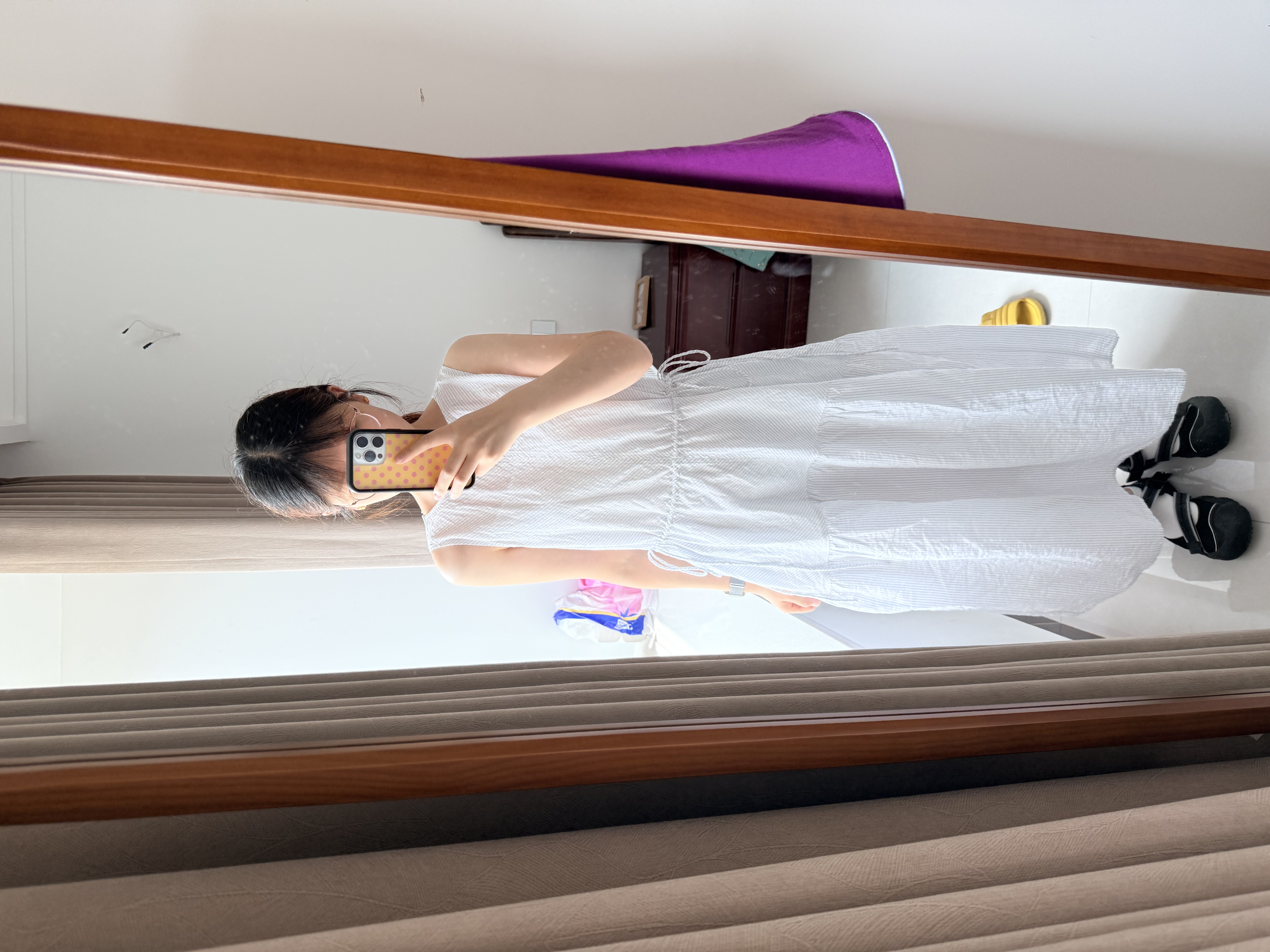 優衣庫棉麻條紋層疊連衣裙/無袖女裝/裙子26春夏新款484787 01 乳白色 M 曬單實拍圖