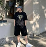 倉石一樹高品質男裝冰絲新款潮流個性短袖t恤寬松韓版百搭圓領ins 黑色 XL 【建議130-145斤】 曬單實拍圖