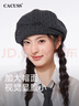 CACUSS貝雷帽女春夏大帽面報(bào)童帽顯臉小復(fù)古波點(diǎn)八角畫(huà)家帽 墨灰星綴 曬單實(shí)拍圖