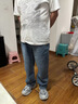 男人干活穿的勞保褲子上班寬松耐磨耐臟牛仔褲松緊腰直筒休閑長褲 淺藍色+深藍色【2條裝】 XL 建議125-140斤 曬單實拍圖