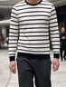 皮爾卡丹（pierre cardin）條紋長袖t恤男春秋季衛衣春裝上衣服2026新款內搭打底衫寬松秋衣 D805白色 常規 XL 175【適合126-140斤】 曬單實拍圖