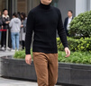 皮爾卡丹（pierre cardin）高領毛衣男韓版修身秋冬季2026新款長袖針織衫加絨加厚內搭打底衫 黑色 L 曬單實拍圖