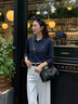 IZNZ純色翻領POLO衫長袖女2026春季新款襯衫休閑百搭保羅品牌上衣 藏藍色 M （建議85-95斤） 曬單實拍圖