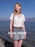 百家好（Basic House）百家好萊賽爾天絲V領(lǐng)短袖T恤女夏季寬松白色面膜體恤 晶白 M 曬單實拍圖