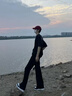 黑盒白彎刀牛仔褲男士夏季款黑色高街修身直筒微喇褲子男HHB09黑色XL 曬單實拍圖