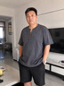 羅蒙（ROMON）2026夏季大碼短袖t恤男薄款寬松加肥加大胖子棉麻t恤透氣肥佬上衣 藍灰色 M 90-110斤 曬單實拍圖