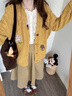 茵曼（INMAN）【李蘭迪同款】羊毛趣味刺繡毛衣開衫2026秋寬松長袖針織外套上衣 姜黃色 M 曬單實拍圖