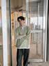 名創優品（MINISO）華夫格假兩件男士長袖t恤2026新款秋季V領打底衫美式休閑上衣服男 【單件裝】棕櫚綠 L /175(體重120-140斤) 曬單實拍圖