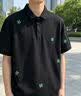 倉石一樹潮牌高端四葉草刺繡短袖polo男士夏季新款韓版休閑高級感輕奢上衣 黑色 M 100-120斤 曬單實拍圖