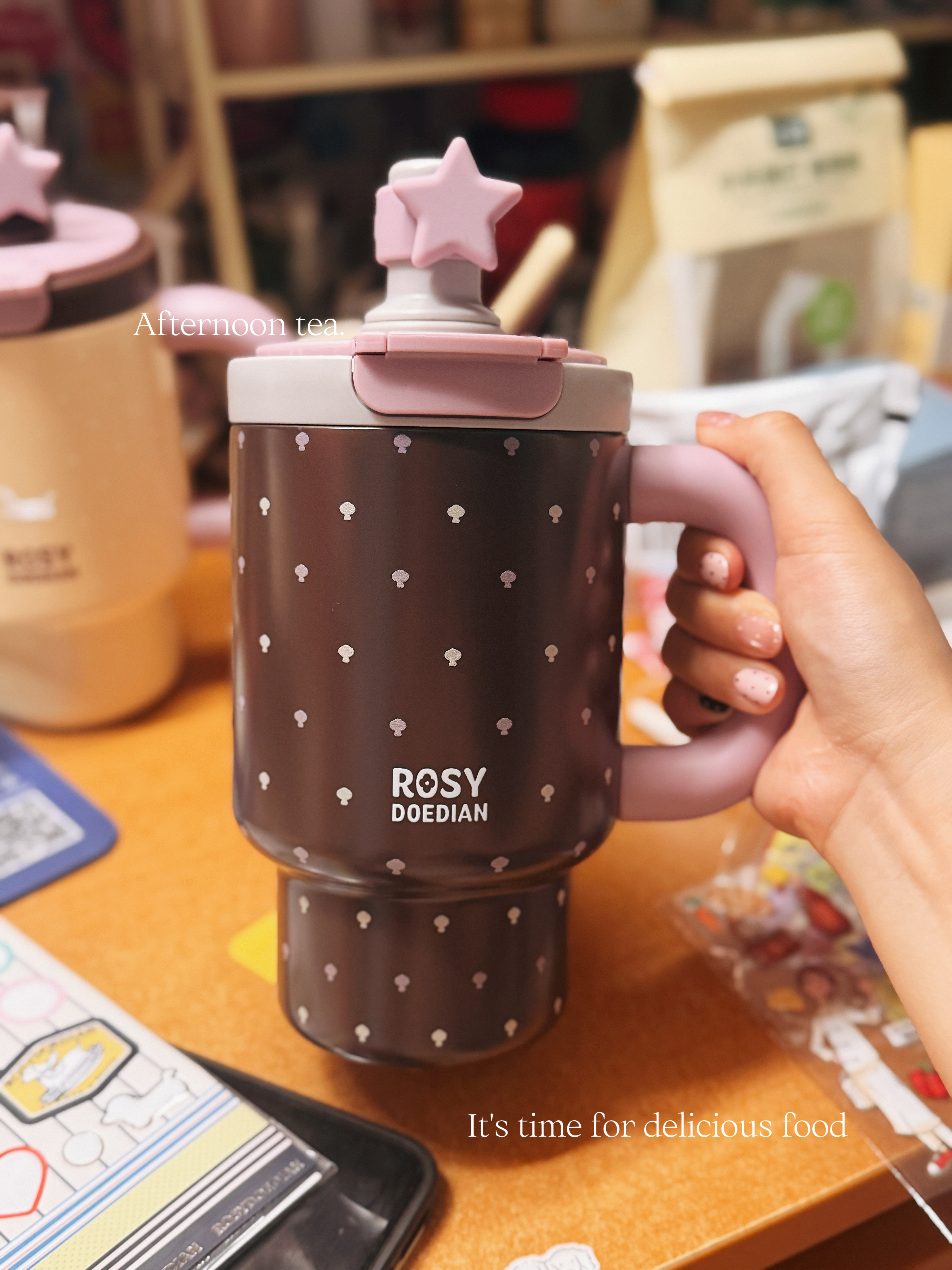 ROSYDOEDIAN多喝熱水“778”保溫杯便攜大容量保冷吸管杯女生禮物實用高顏值 棕色蘑菇 曬單實拍圖