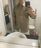 優衣庫法國麻條紋襯衫/長袖男裝女裝襯衣482432 482438 482432/37栗色(細條紋) XL 曬單實拍圖