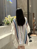 七色紡針織披肩女士四季外搭披肩旅游流蘇斗篷大披肩民族風披肩 灰粉色 曬單實拍圖