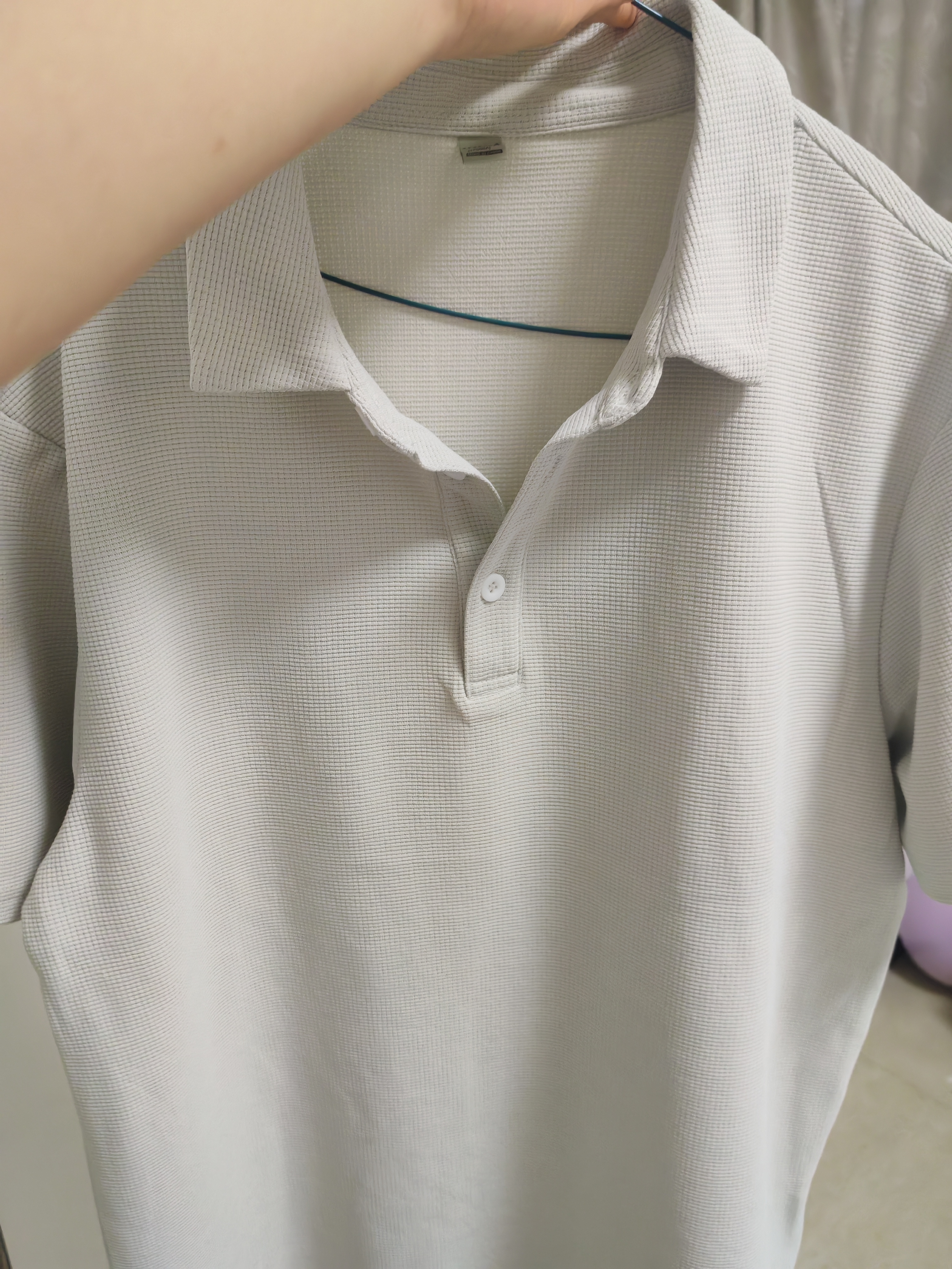 凡客誠品（VANCL）男士polo衫大碼寬松翻領上衣夏款重磅華夫格休閑短袖t恤 淺灰 L 曬單實拍圖