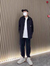 京西藍靛春秋潮牌襯衫式夾克外套男工裝襯衣男士寬松大碼胖子潮流男裝 黑色【高密牛津格】 L 體重130-150斤 曬單實(shí)拍圖
