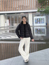 鴨鴨（YAYA）【90+系列】輕薄排骨羽絨服女2026新款拼接時尚連帽保暖外套XH 淺蘭色 S 建議體重【 80-110斤】 曬單實拍圖