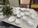 漢茗景德鎮青瓷玲瓏碗盤餐具整套高級感陶瓷碗碟筷套裝家用喬遷禮物 高溫釉下彩丨皮箱裝丨 70件套 曬單實拍圖