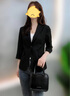 亞麻小西裝外套女2025春秋新款氣質(zhì)修身顯瘦職業(yè)西服七分袖薄外套 藍(lán)色 M 曬單實(shí)拍圖