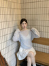 對白【空氣衫】輕薄微透感針織衫女2025春新款長袖罩衫馬海毛毛衣 天藍色 M 曬單實拍圖
