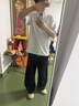 BINLIKE短袖t恤男士夏季重磅純棉廓形圓領五分袖潮流ins鋼印字母寬松半袖 曬單實拍圖