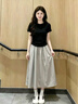 唐菓蜜連衣裙女夏季2026新款女裝韓版時尚百搭氣質減齡穿搭顯瘦套裝裙子 黑色上衣+杏色裙子 M 曬單實拍圖