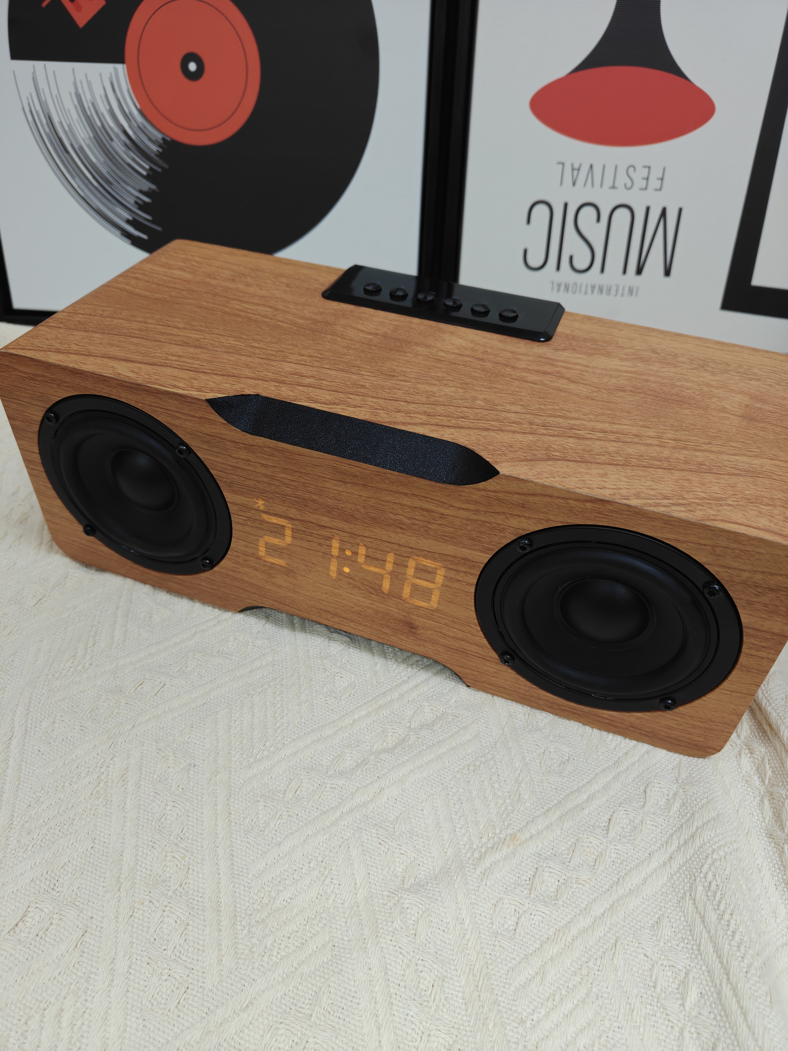 國立M8C木質超重低音炮藍牙音箱大功率家用電腦桌面音響帶時鐘可插卡U盤收音機 淺原木色 曬單實拍圖