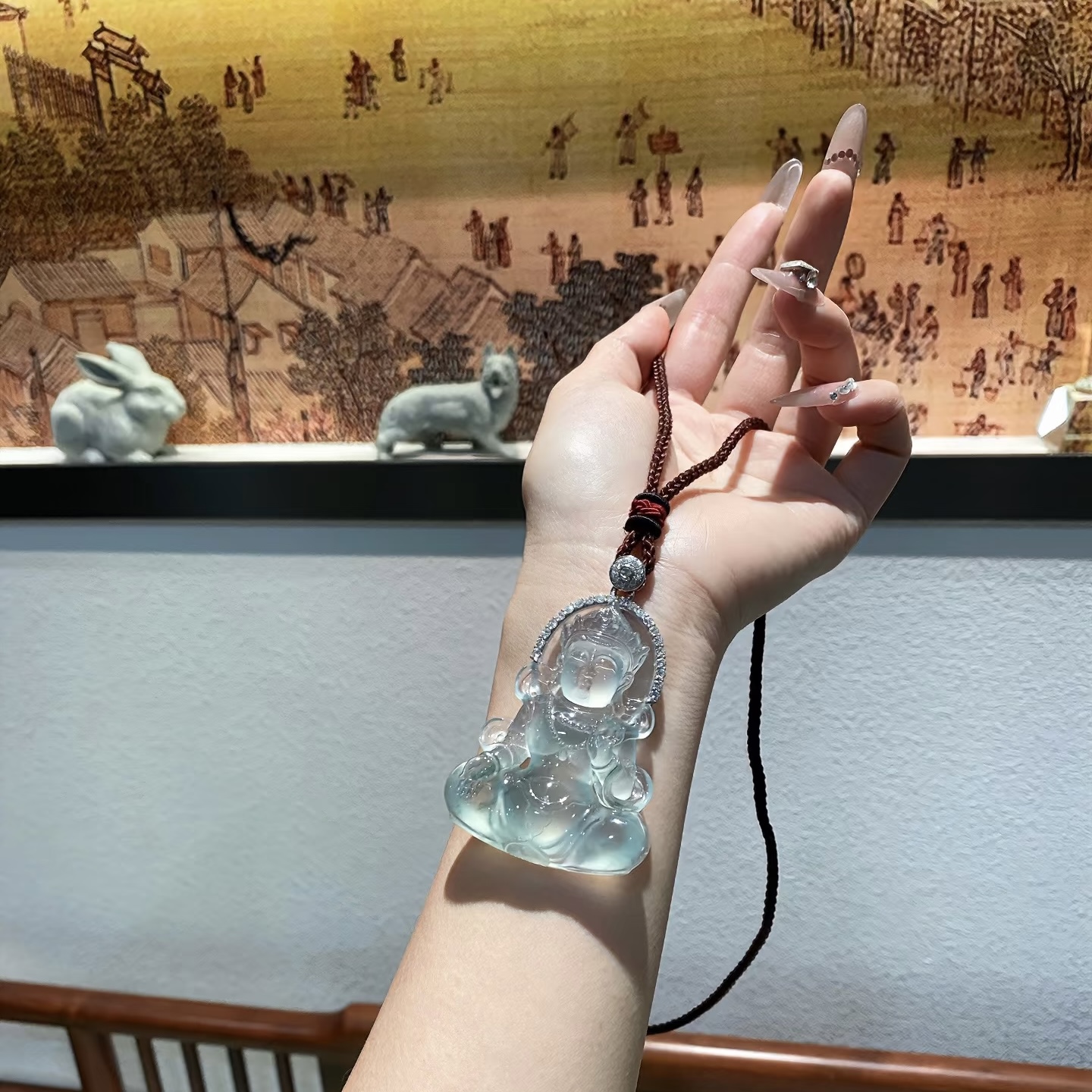 老坑緬甸冰種飄花觀音翡翠吊墜高端a貨男女款菩薩佛玉墜子熱賣款 曬單實拍圖